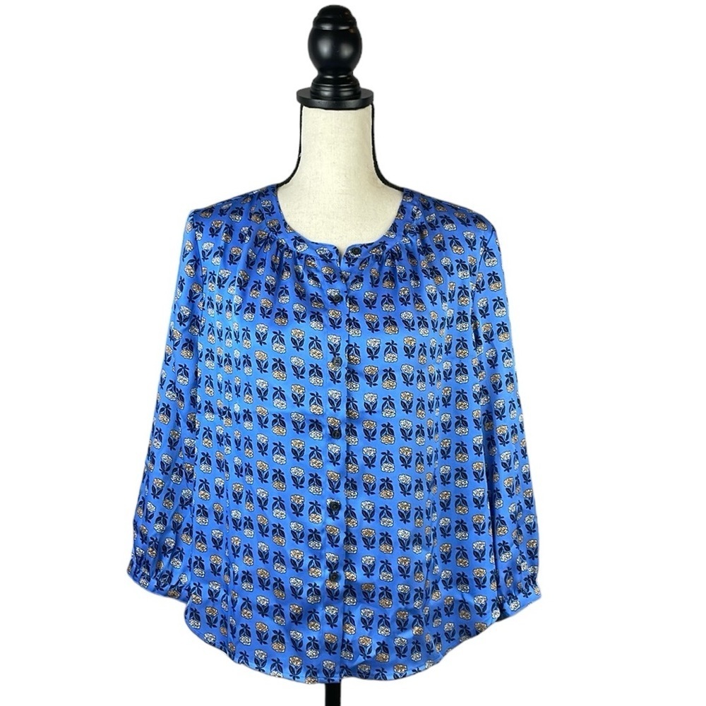 ANN TAYLOR Petite Women’s Blouse Top SZ Large 3/4 Length Sleeve Floral Flowy